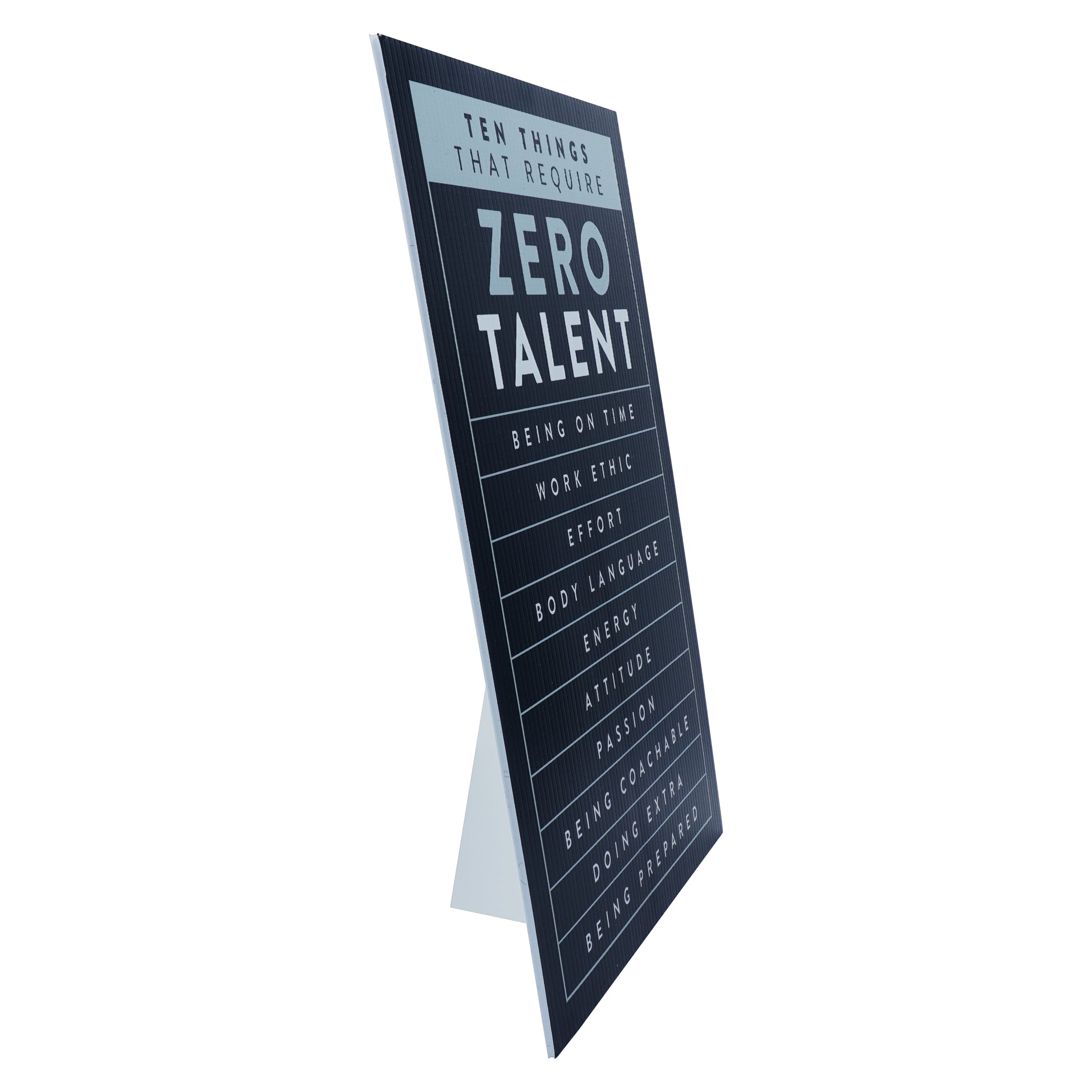 Black Motivational Wall Art – Zero Talent Sign - wall art packaging by King Props