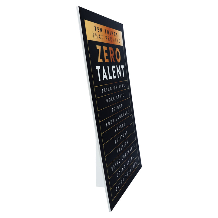 Gold Motivational Wall Art – Zero Talent Sign - wall art lifestyle shot by King Props