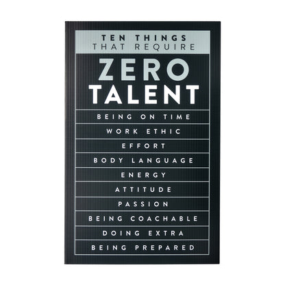 Black Motivational Wall Art – Zero Talent Sign - framed canvas wall art display by King Props