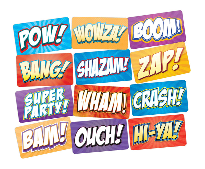 Comic Book Photo Booth Props Set – 6pc - complete prop set display by King Props