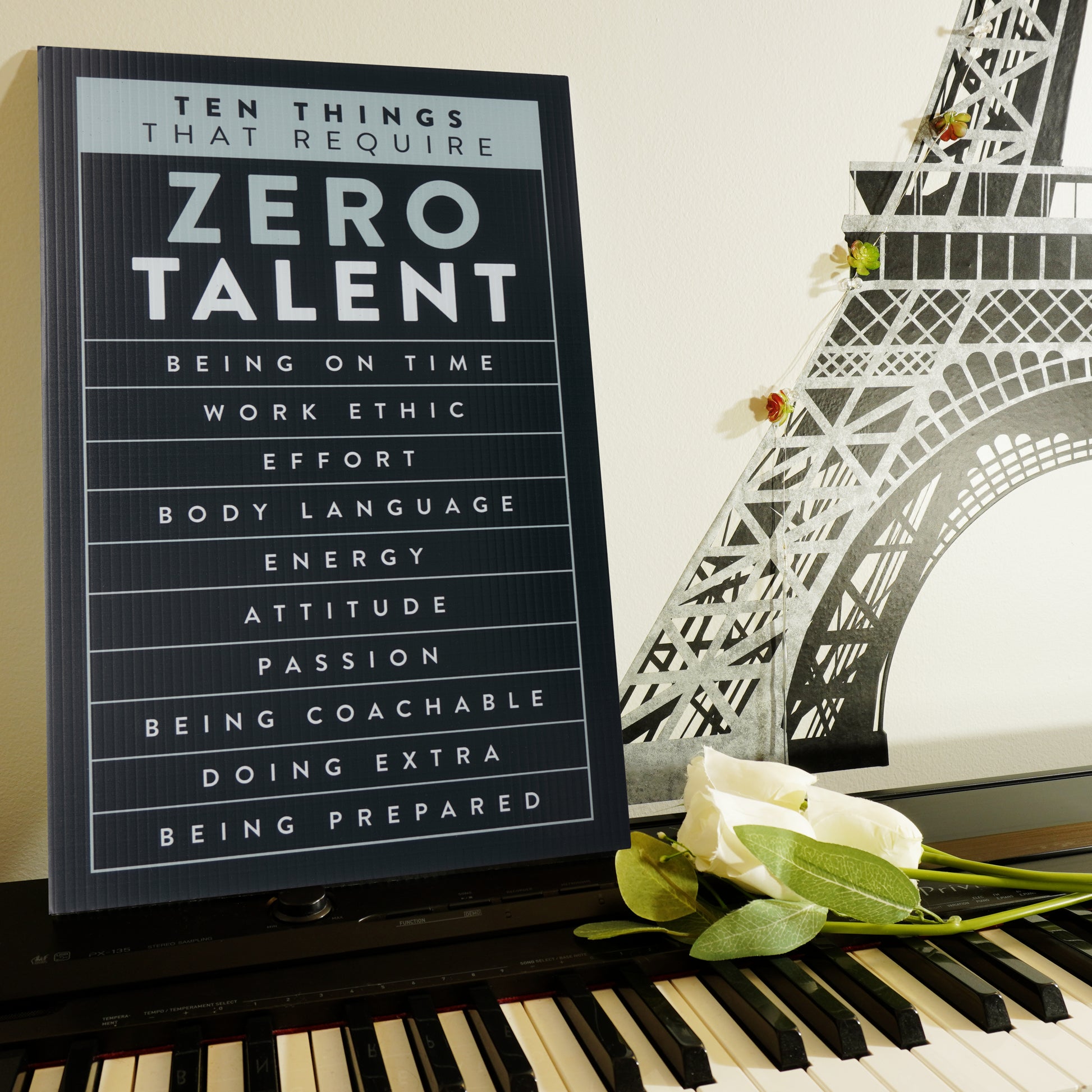 Black Motivational Wall Art – Zero Talent Sign - wall art hanging in room by King Props
