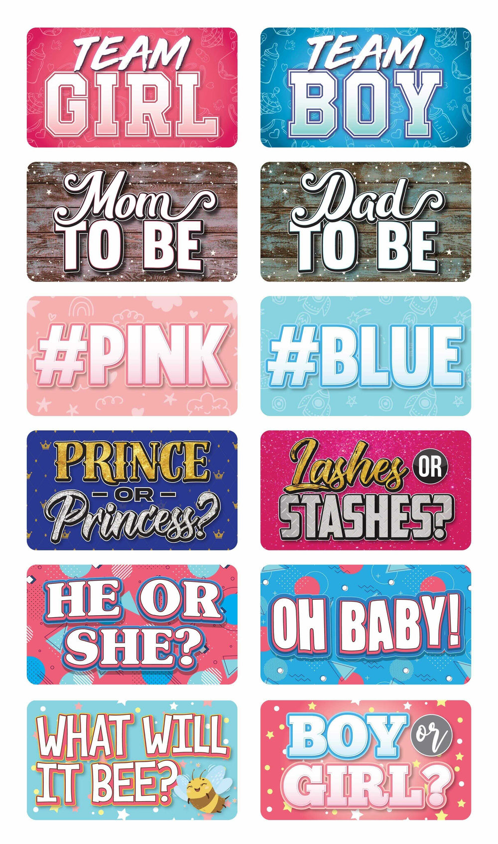 Gender Reveal Photo Booth Props Set – 12 Signs - props in use at event by King Props