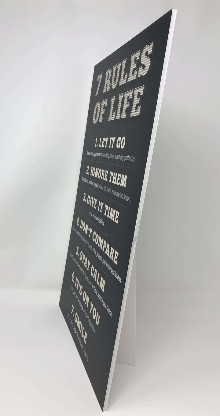 7 Rules of Life Motivational Wall Art Sign - wall art size comparison by King Props