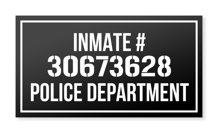 Mugshot Photo Booth Prop – Jail Inmate Prop Sign - prop sign front display by King Props