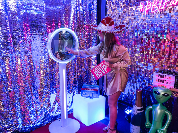 Cloee Mirror Photo Booth – Portable LED Booth - portable LED mirror photo booth setup by King Props