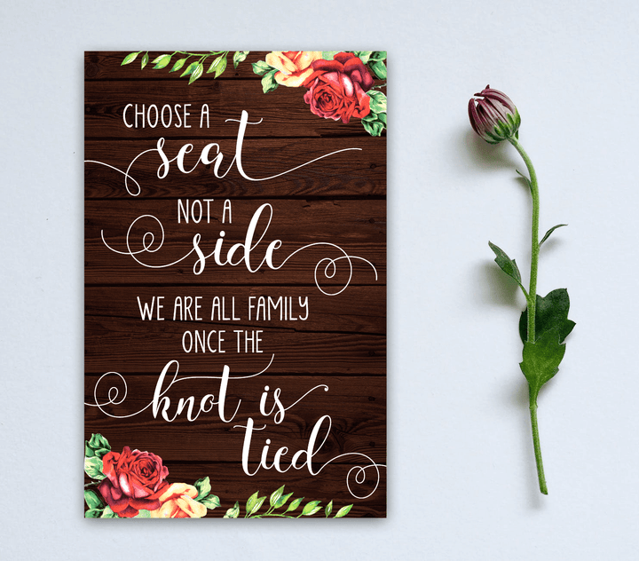 Rustic Wedding Sign – Choose a Seat Not a Side - wedding sign size comparison by King Props