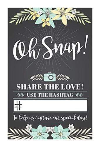Wedding hashtag signage in white