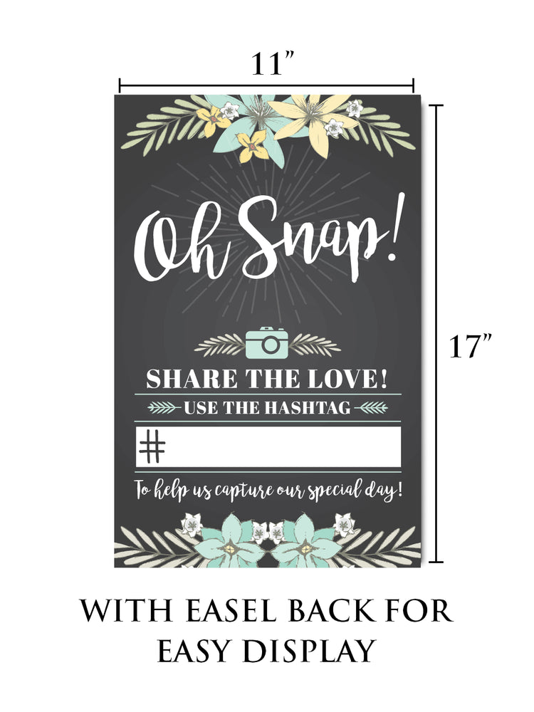 Wedding hashtag signage with easel back