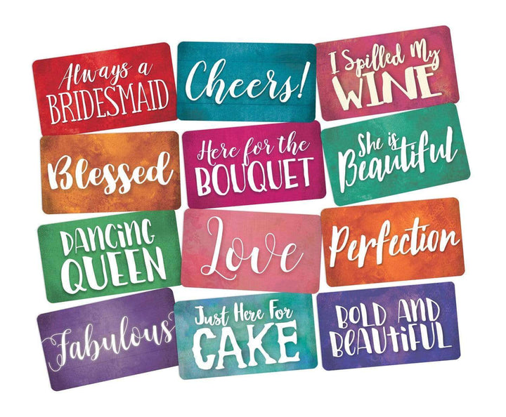 Watercolor Wedding Photo Booth Props – 6pc PVC - complete prop set display by King Props