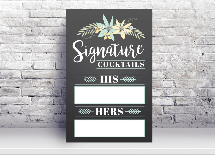 Wedding Cocktail Drink Sign – Signature His &amp; Hers - wedding sign size comparison by King Props