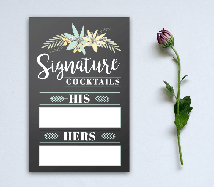 Wedding Cocktail Drink Sign – Signature His &amp; Hers - wedding sign display at venue by King Props