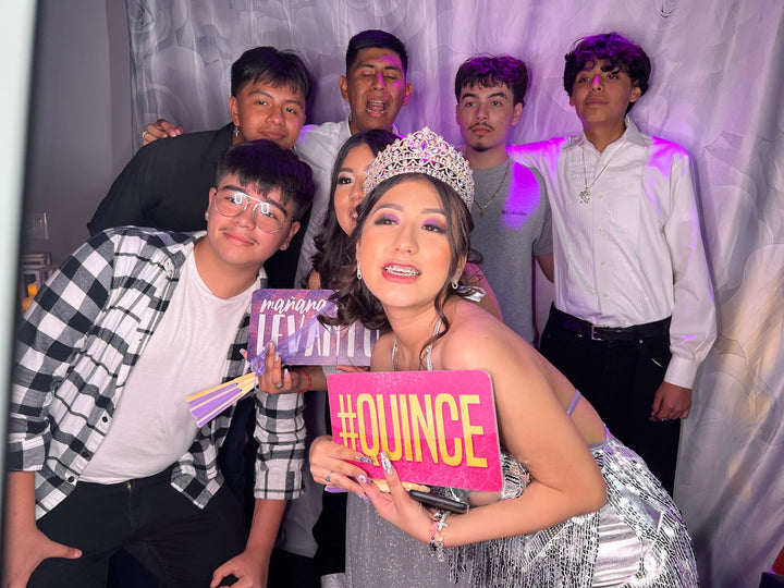 Quinceañera Photo Booth Props in Spanish – 6 Piece - props laid out flat lay view by King Props